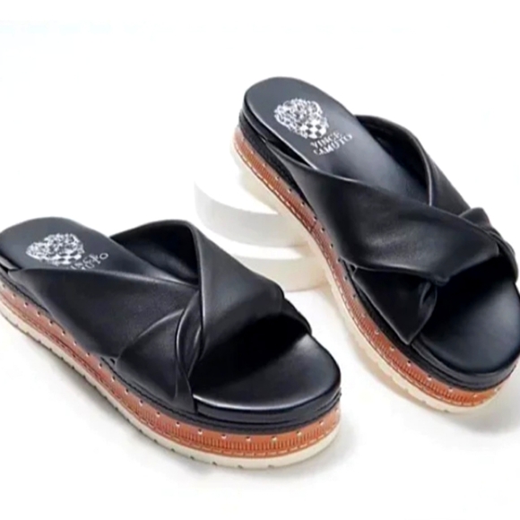 Vince Camuto Sandals...Black Leather 8.5 - Picture 1 of 6